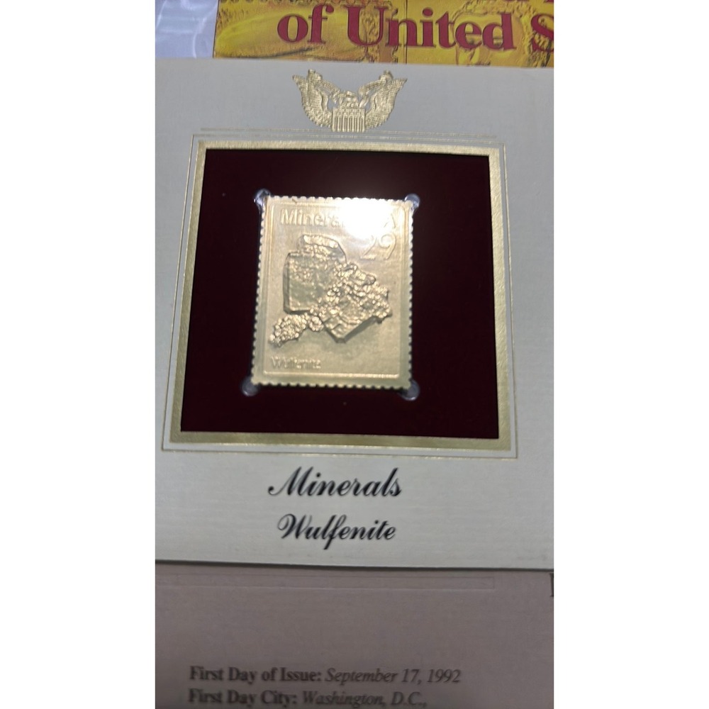 PCS 22kt Gold Replica Stamp 1992 Minerals Wulfenite First Day Cover 29c USA